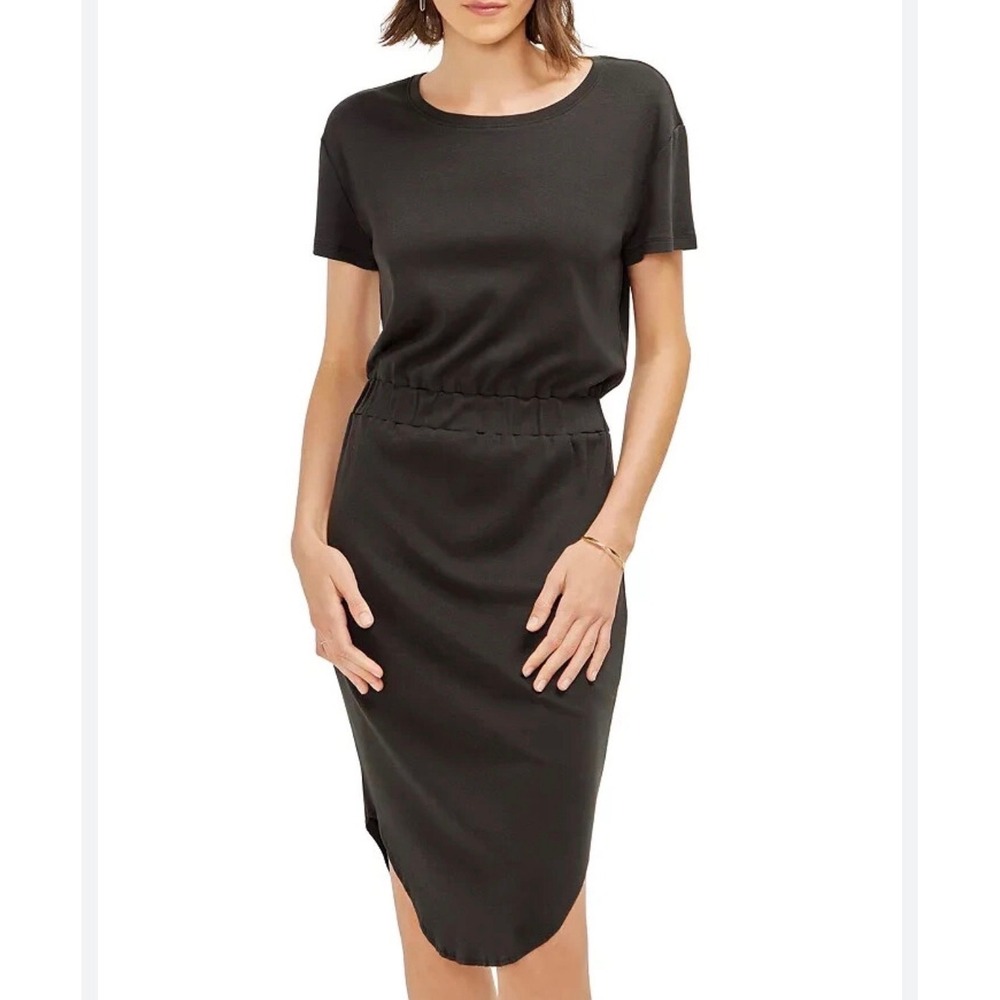 Three Dots Women's L Curved Hem Skirt Dress Black TD001188 Cotton Modal New